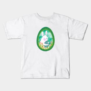 Cute white bunny with floral easter egg decoration, version 3 Kids T-Shirt